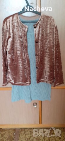 Комплект сива Дантела рокля-туника и блуза бежова с дълъг ръкав, плюшена, снимка 2 - Рокли - 33959690