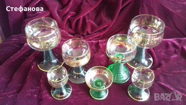 Прекрасни кристални чаши със злато и зелено, снимка 4 - Чаши - 41245921