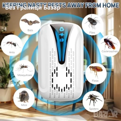 Нов Ултразвуков репелент 2 броя против мишки хлебарки комари паяци за дом стая