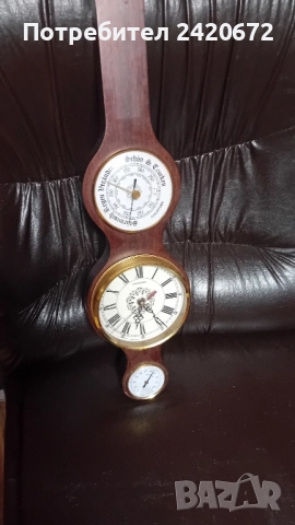 старинен часовник с барометър и термометър, снимка 5 - Антикварни и старинни предмети - 52070722