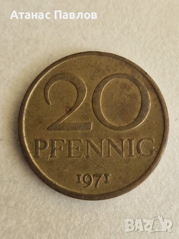 20 Пфенинга 1971 г. ГДР, снимка 1 - Нумизматика и бонистика - 41226661