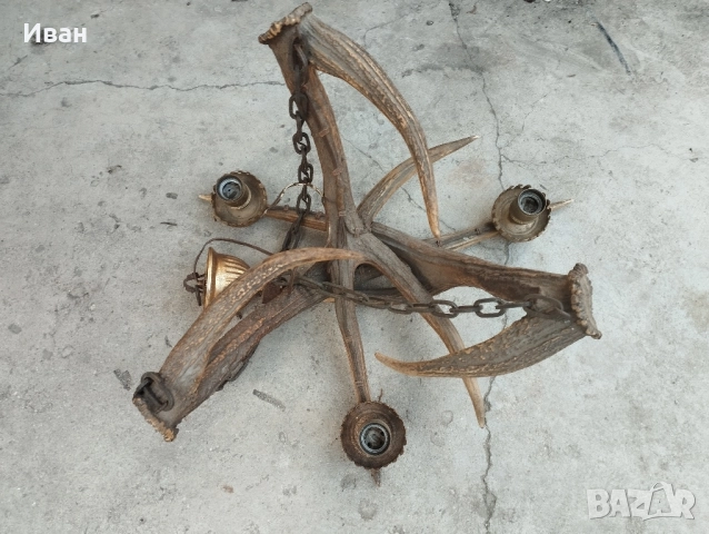 Стар полилей от 3 еленови рога , снимка 6 - Антикварни и старинни предмети - 52560920