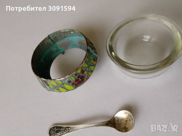 Винтидж руска мелхиорна с  емайлирана за сол   с лъжица, снимка 7 - Антикварни и старинни предмети - 42087417