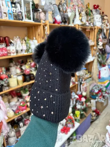 Шапка с два пуха естествен косъм , снимка 11 - Шапки - 35242870