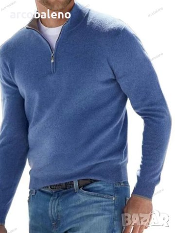 Топ мъжки ежедневен пуловер с V-образно деколте и цип, 10цвята - 023, снимка 6 - Пуловери - 39111155