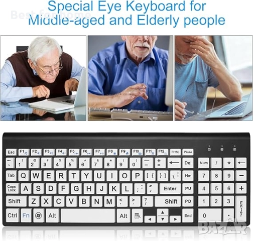 HXMJ Безжичен комплект клавиатура и мишка с голям шрифт и USB приемник, снимка 2 - Клавиатури и мишки - 51934303