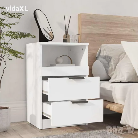 vidaXL Нощни шкафчета, 2 бр, бели, инженерно дърво, снимка 4 - Шкафове - 56148002