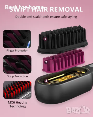 Безжична акумулаторна четка за брада и коса MEKK YX838, снимка 7 - Преси за коса - 48455655