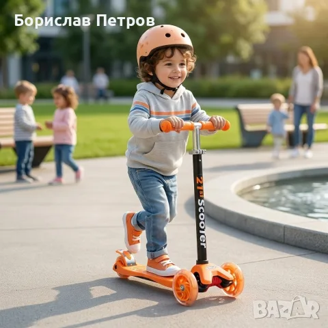 Детска сгъваема тротинетка 21st Scooter със светещи силиконови колела – Оранжева