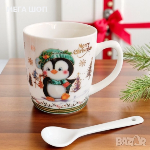 Празничен комплект чаша + лъжичка в луксозна кутия – Merry Christmas, снимка 2 - Чаши - 52583860