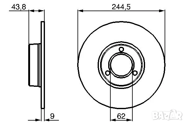 Диск спирачен преден дeсен/ляв за CITROEN C15,/MINIVAN,LNA,VISA,PEUGEOT 104 0.6-1.8D 72-00г.№C1101P, снимка 3 - Части - 50600523