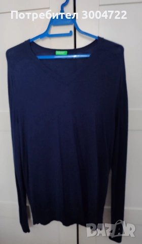Син пуловер в V образно деколте, снимка 4 - Пуловери - 53644196