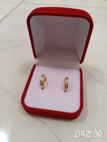 Златни обеци, кръгли обици, обеци с камъни, снимка 2 - Друга електроника - 21888325