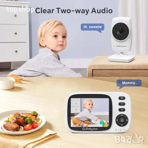 НОВ бебефон Babystar с камера и нощно виждане, 3,2-инчов екран безжичен, VOX, двупосочно аудио..., снимка 9 - Бебефони - 50559883