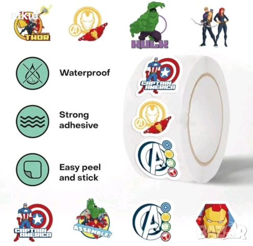 100 бр Avengers марвел Отмъстителите малки самозалепващи лепенки стикери ръчна изработка подарък, снимка 3 - Други - 50588048