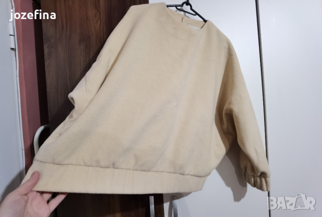 Интересна дебела блуза с паднал ръкав, кремав цвят, снимка 4 - Блузи с дълъг ръкав и пуловери - 44544642