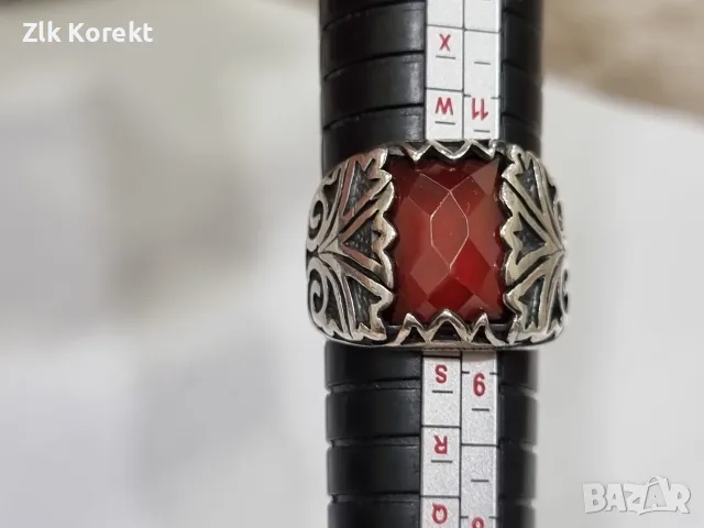 Сребърен пръстен с кехлибарен камък, снимка 8 - Пръстени - 56259576