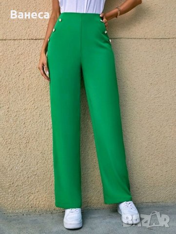 Зелен панталон с висока талия M размер, снимка 1 - Панталони - 41699848