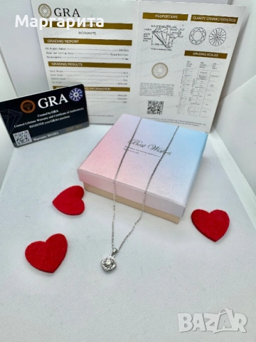 Сребърно колие с мойсанит (диамант) 1 карат, снимка 9 - Колиета, медальони, синджири - 53183595