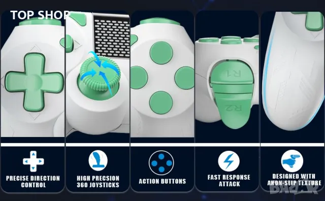 Безжичен контролер за PS-4 безжичен геймпад с двойна вибрация с Turbo и 3,5 mm аудио жак/LED/тъчпад, снимка 5 - Джойстици и геймпадове - 48596659