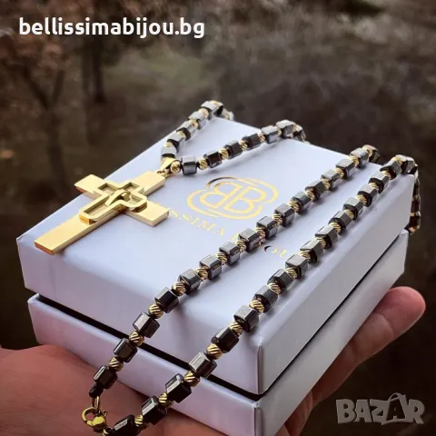 Мъжко Колие от Хематит и Стомана