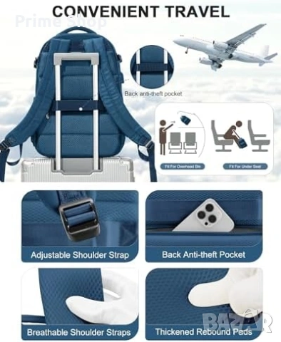 Раница за ръчен багаж livbote с вакуумна компресия и помпа, 40L, Синя, снимка 7 - Раници - 53748643