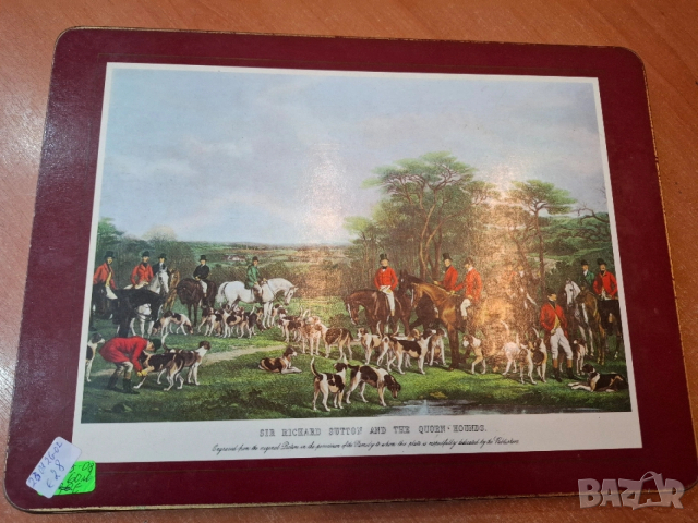 Винтидж корк подложки с антични ловни картини, снимка 2 - Декорация за дома - 53202072