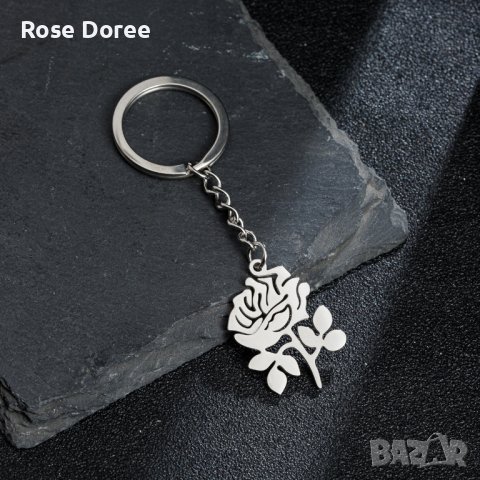 409 Ключодържател Роза в сребристо медицинска стомана цвете безплатна доставка подарък бижута, снимка 2 - Подаръци за жени - 41768668