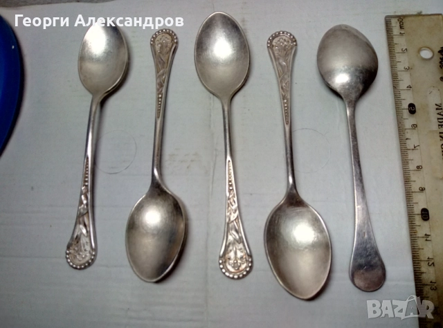 5 СТАРИННИ ДЕБЕЛО ПОСРЕБРЕНИ с Маркировка МК1-А БРОНЗОВИ ЛЪЖИЧКИ с Красива Флорална Орнаментика, снимка 4 - Антикварни и старинни предмети - 52936087