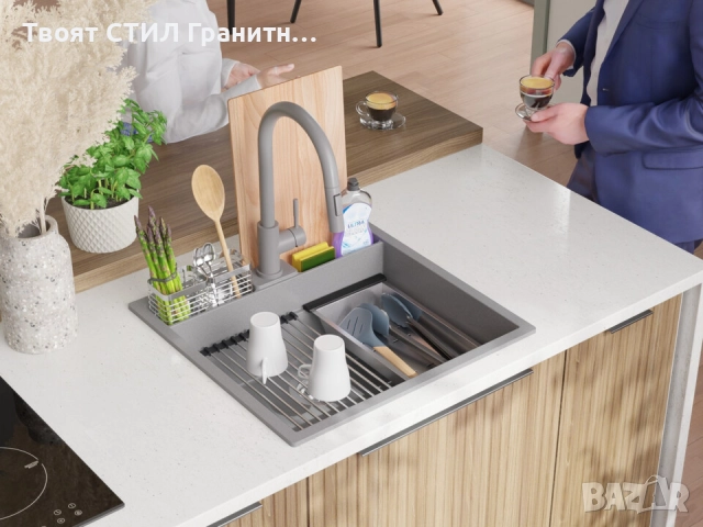 сив кухненска мивка за вграждане Берген 60 Double Pocket 560x540 мм, снимка 3 - Мивки - 51719371