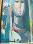 Авторска картина маслени бои (1989 г.) – Стилизиран женски портрет, снимка 2