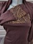 Кафява блуза трико с дълъг ръкав и златисти паети, снимка 2