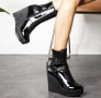 Боти на платформа - черен лак, снимка 3