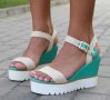 Сандали на платформа - зелени - 66056, снимка 1
