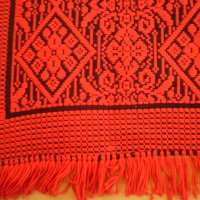 Червена  тъкана покривка килим памучни конци, снимка 3 - Антикварни и старинни предмети - 34518969