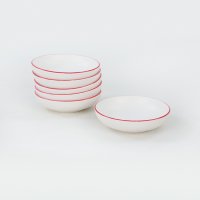 Комплект 6 купа за закуска/сос, Keramika, керамични, Бял, Червени райета, 13 cm, снимка 2 - Прибори за хранене, готвене и сервиране - 42341923
