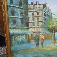 Стара картина,Париж,български художник,масло на платно , снимка 7 - Картини - 41170235