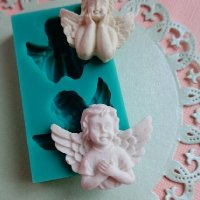 2 Малки ангелчета ангела ангел силиконов молд форма за украса торта фондан гипс кръщене, снимка 1 - Форми - 34067028