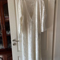 Фабрично плетиво плажна бяла  памук дантелена наметка плажна дълга риза кафтан плажна дълга рокля, снимка 8 - Рокли - 41610373