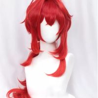Аниме червена перука Diluc, снимка 12 - Аксесоари за коса - 44667070