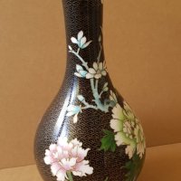 Красива 19ти век Китайска Клазоне бронзова клетъчен емайл ваза, снимка 7 - Вази - 42262468