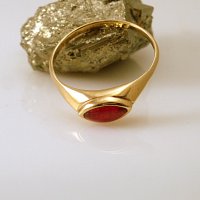 Златен пръстен с рубин, форма маркизет 1.82 грама, размер №59, снимка 4 - Пръстени - 41606274
