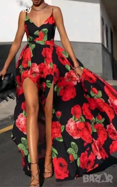 Дълга ефектна рокля с макове, снимка 1