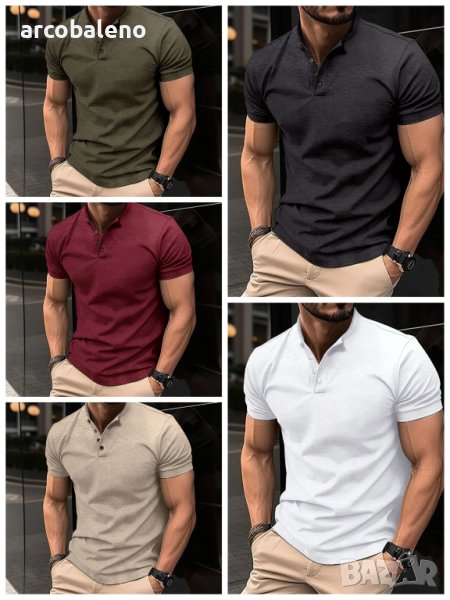 Мъжка тениска Henley Neck с копчета и яка, 5цвята , снимка 1