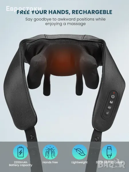 Careboda Безжичен акумулаторен шиацу масажор за гръб и врата, снимка 1