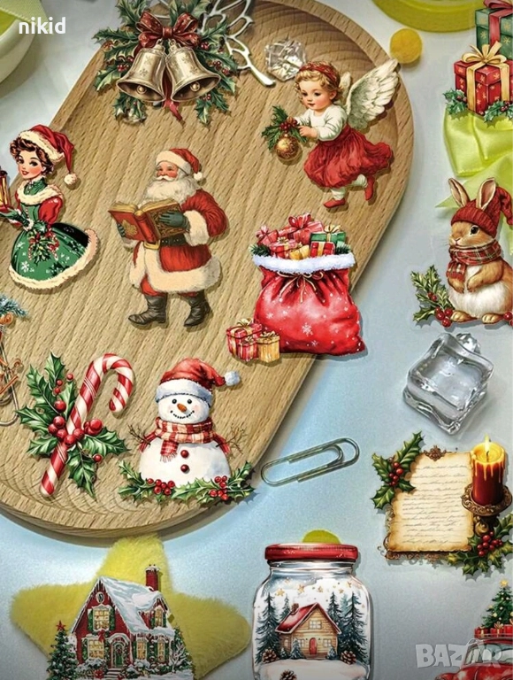 50 бр прозрачни Коледни самозалепващи лепенки стикери за украса декор картонена торта и др, снимка 1
