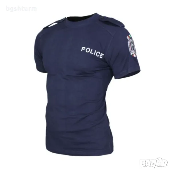 Тъмно синя тениска POLICE с пагони щампа, снимка 1