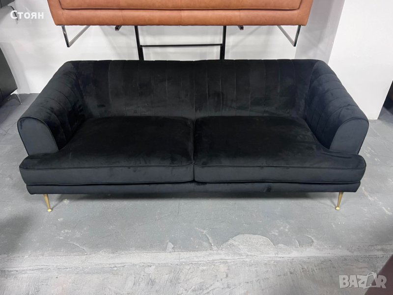 Черен диван от плат тройка, снимка 1