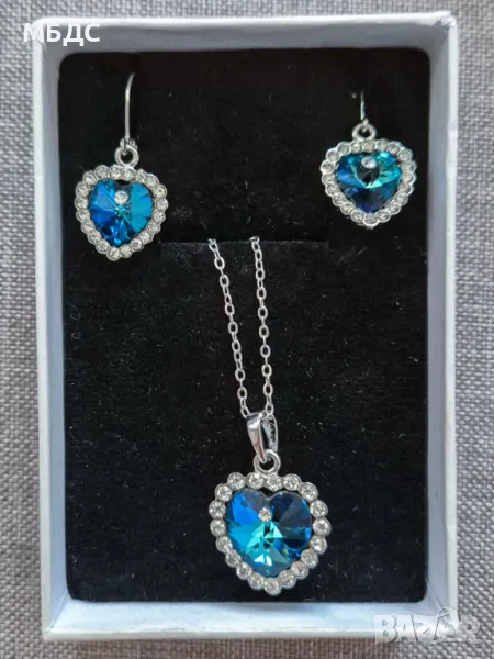 Колие с обеци - посребрено, сваровски, снимка 1