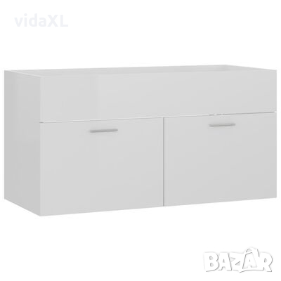 vidaXL Долен шкаф за мивка, бял гланц, 90x38,5x46 см, ПДЧ(SKU:804671, снимка 1